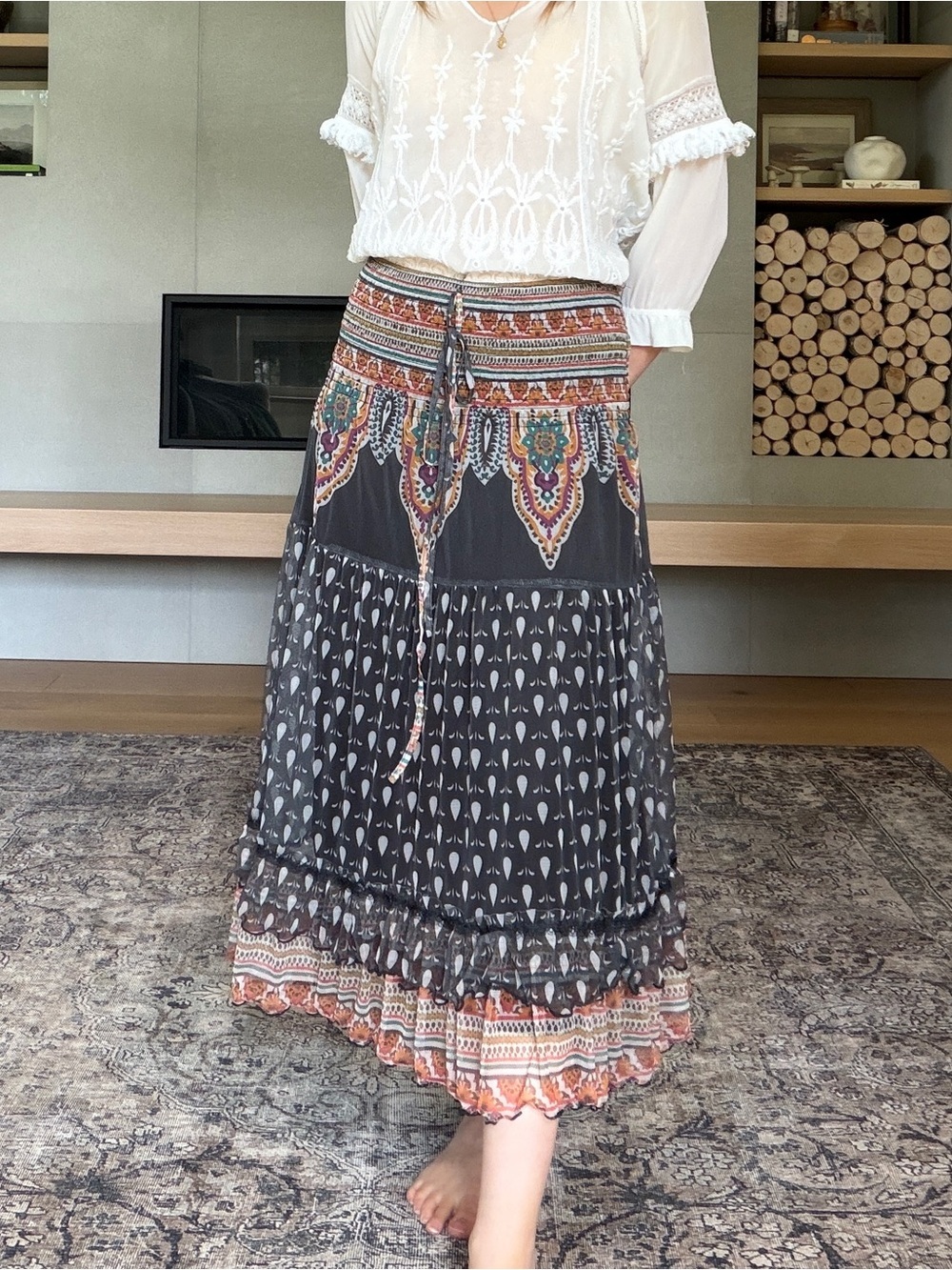 Lapis Bohemian Midi Skirt with boho print large